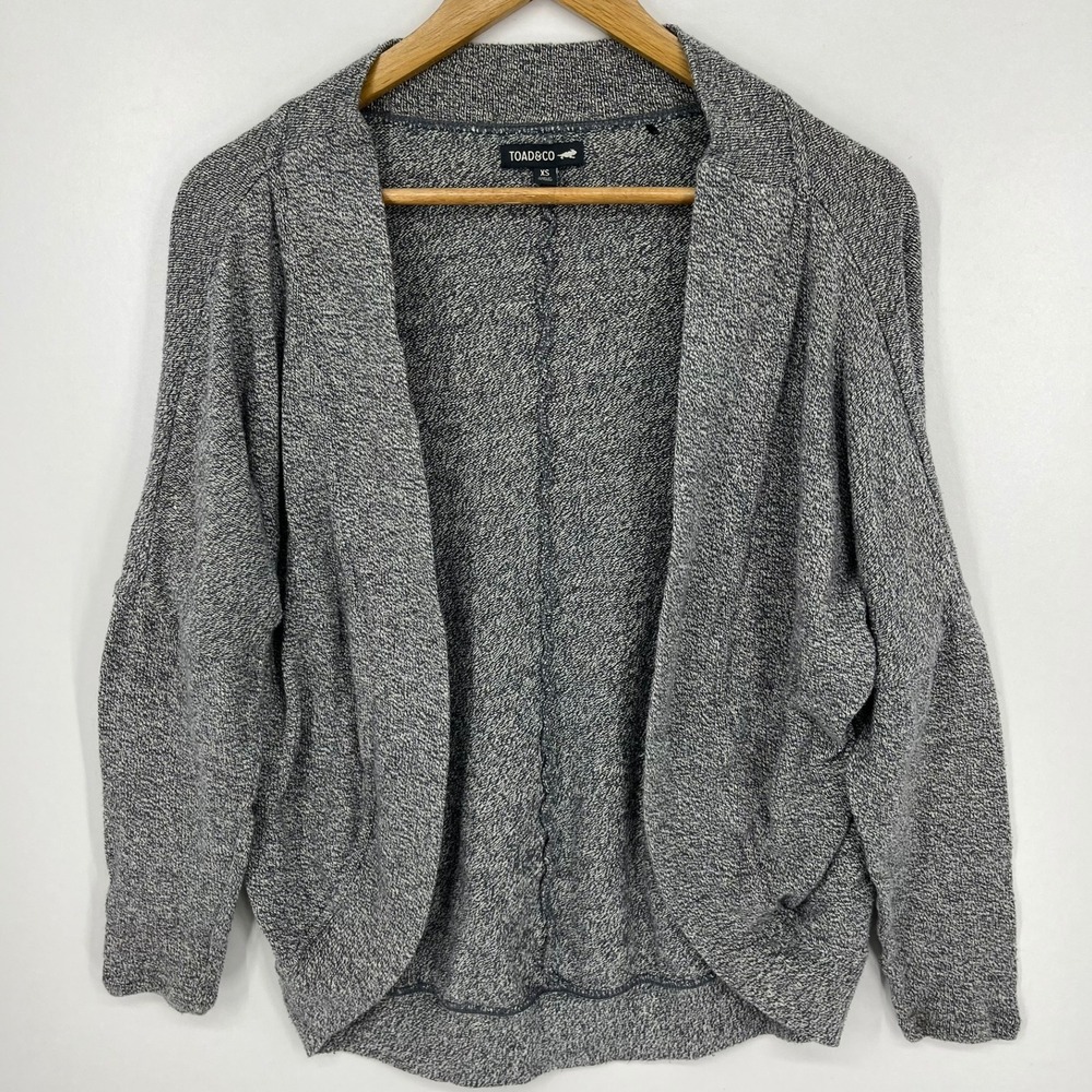 Toad&Co Womens XS Grey Organic Cotton Hemp Open Front Cocoon Cardigan Sweater